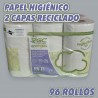 96 rollos de papel higiénico reciclado 34,5m 2 capas envío urgente
