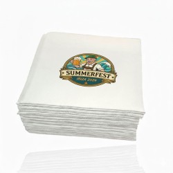 Servilleta cóctel 20x20 blanca personalizada con impresión digital full color para evento.