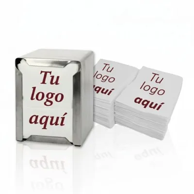 Packs de Mini Servis personalizadas con tu logo, dispensador metálico de hostelería