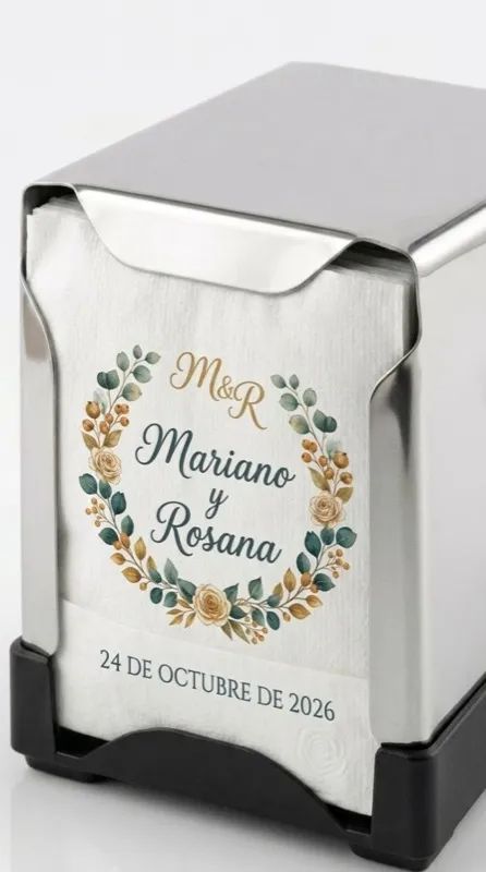 Mini Servis personalizada para boda · Mariano y Rosana · 24 de octubre de 2026 · impresión digital CMYK